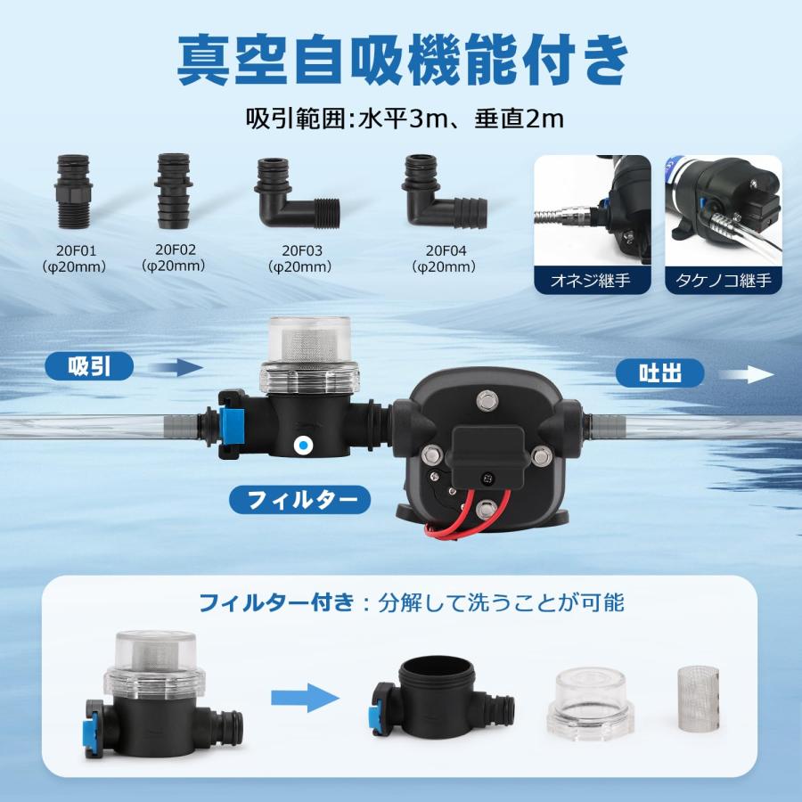 NEWTRY 給水 排水ポンプ ダイヤフラムポンプ 自吸式ウォーターポンプ
