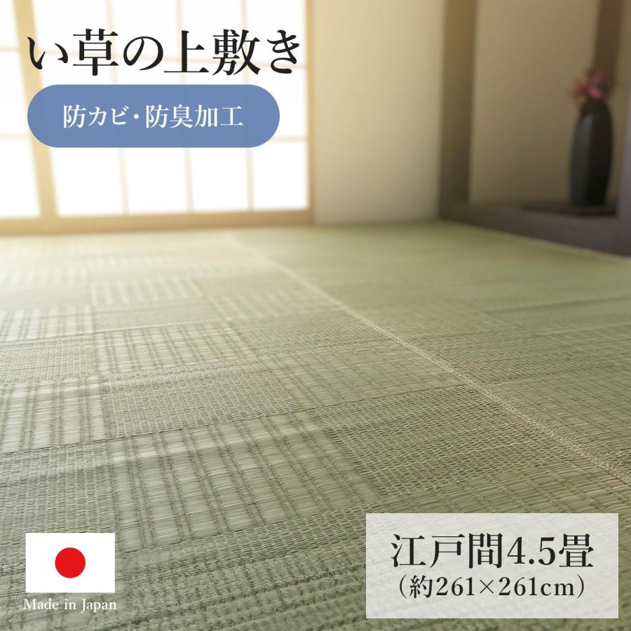 イケヒコ い草 自然素材 ラグ カーペット 花ござ 裏張りなし 正方形 単品 グラッセ 無地 約261×261cm 江戸間4.5畳 日本製 純国産い草_1