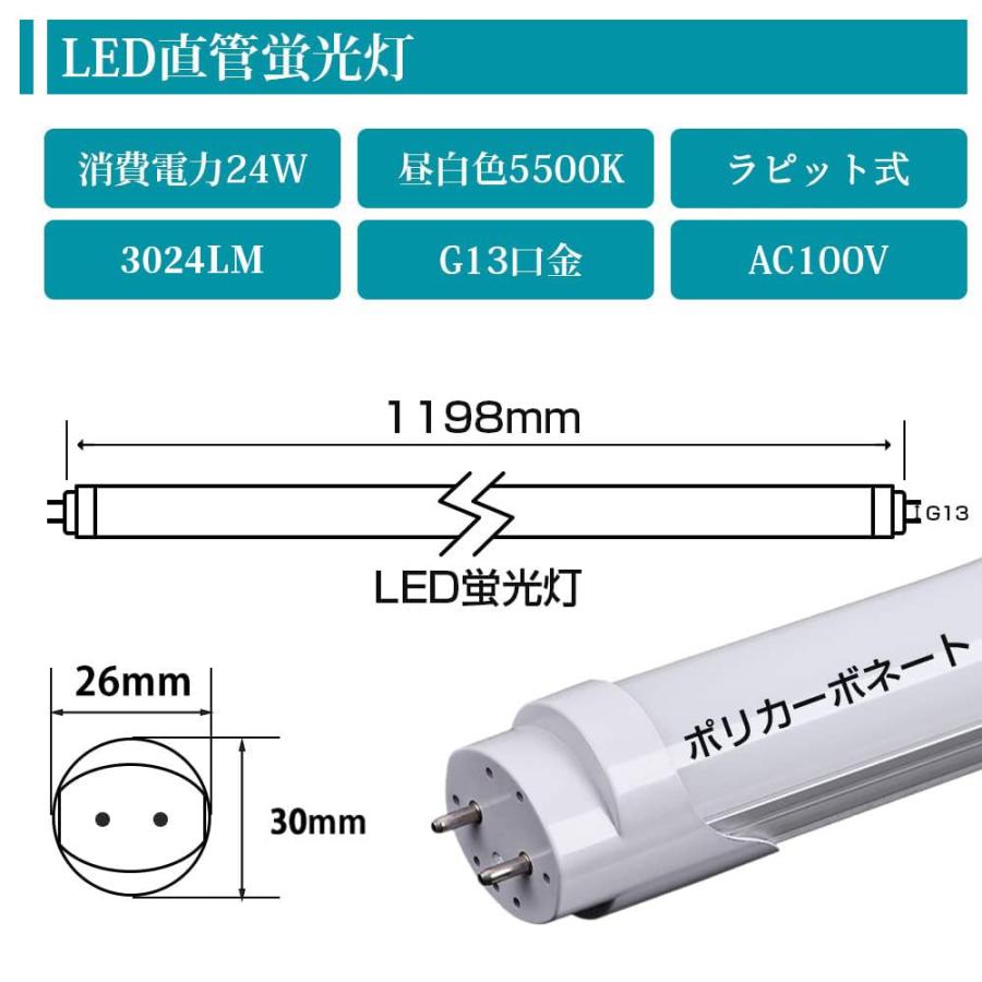 LED蛍光灯 40W形 直管 ラピッド式の照明台座専用工事不要 昼白色 5500K