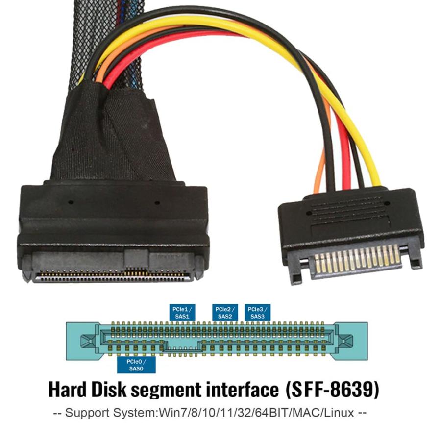 Xiwai U.2 U2 SFF-8639 から Slimline SFF-8654 4i NVME PCIe SSDケーブル メインボードSSD 7