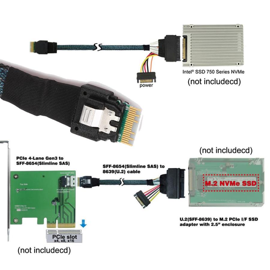 Xiwai U.2 U2 SFF-8639 から Slimline SFF-8654 4i NVME PCIe SSDケーブル メインボードSSD 7