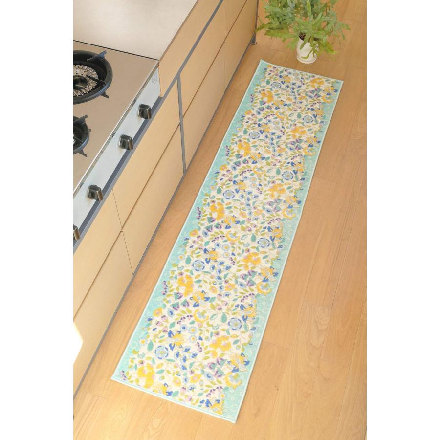 川島織物セルコン MINTON ミントン キッチンマット ガーデンナチュール ブルーグリーン 50×180cm FT1230の画像