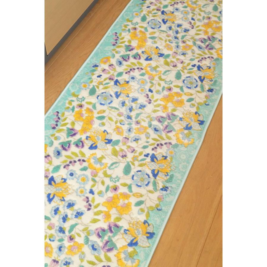 川島織物セルコン MINTON ミントン キッチンマット ガーデンナチュール ブルーグリーン 50×180cm FT1230の画像