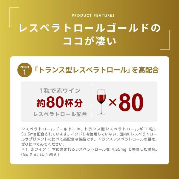 ワカサプリ レスベラトロールゴールド 60粒 トランス型レスベラトロール 1粒で52.5mg 赤ワイングラス約80杯分 脂肪分の高い食生活を送っている_2