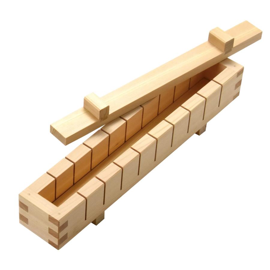 型崩れすることなくきれいに切り分けできる ひのき 押寿司器 10切タイプ 35×6×高さ6.4cm 日本製 切込みガイド付き プロにもホームパーティーの画像