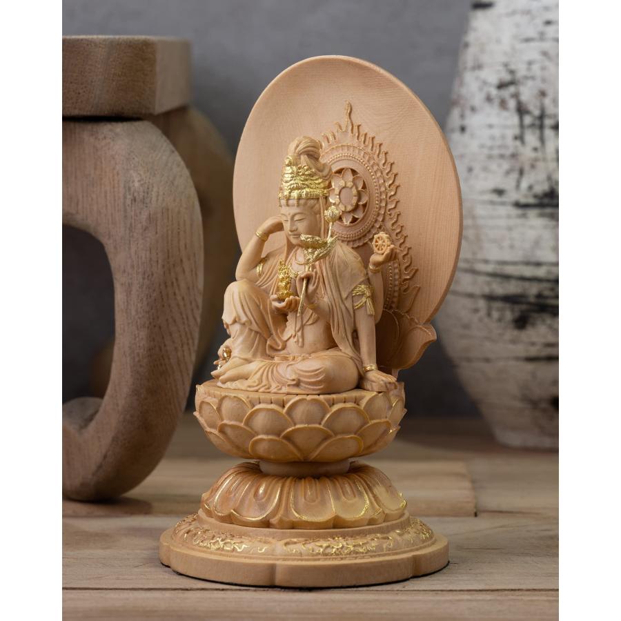 極小仏 如意輪観音 10.5cm（木製：ツゲ 金泥仕上）＿観世音菩薩 仏像 フィギュア 木彫り 置物（GSBにょいりんかんのん_1