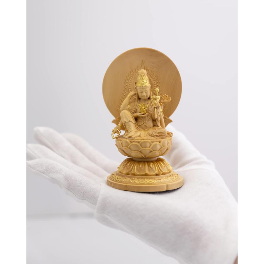 極小仏 如意輪観音 10.5cm（木製：ツゲ 金泥仕上）＿観世音菩薩 仏像 フィギュア 木彫り 置物（GSBにょいりんかんのん_6