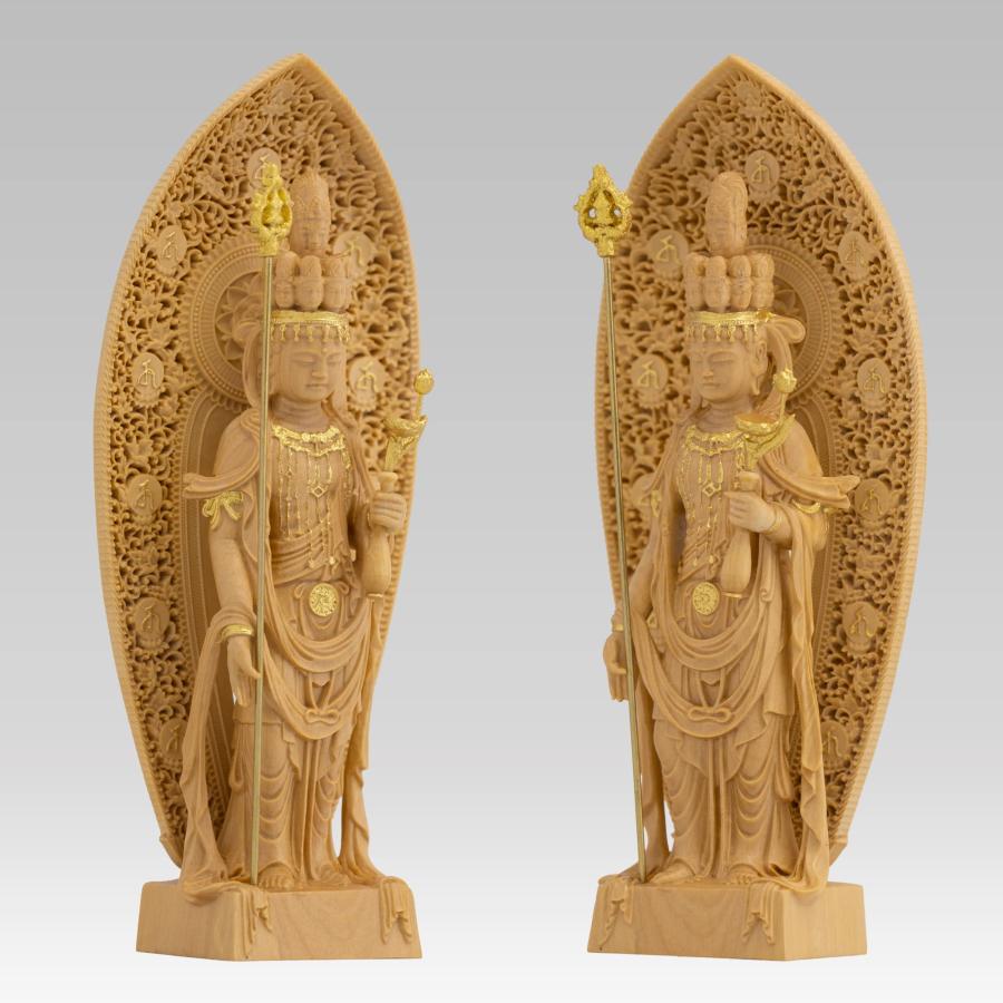 極小仏 十一面観音−12cm長谷寺型（木製：ツゲ 金泥仕上）＿観世音菩薩 仏像 フィギュア 木彫り 置物（GSBじゅういちめんかんのんHSD_3