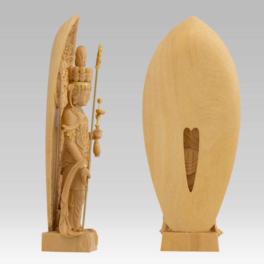 極小仏 十一面観音−12cm長谷寺型（木製：ツゲ 金泥仕上）＿観世音菩薩 仏像 フィギュア 木彫り 置物（GSBじゅういちめんかんのんHSD_4