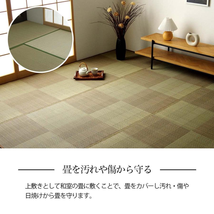 イケヒコ い草 ラグ カーペット ルネ ブラウン 約191×286cm 本間3畳 花ござ 格子柄 ナチュラル シンプル 和室 上敷き カバー #435_3