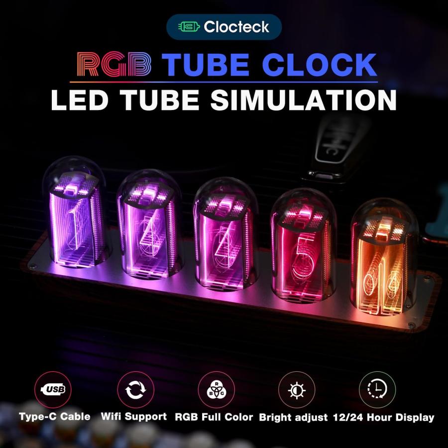 ClocTeck ニキシー管 時計 Wi-Fi同期 & 1600万色カスタマイズ可能