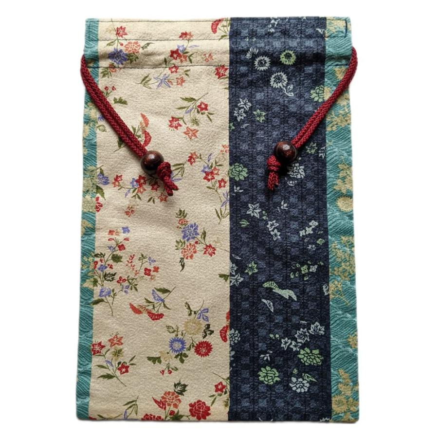 京佑 日本製 御朱印帳 ケース 巾着 袋 2冊入る 御朱印帳入れ ご朱印帳 花柄 和柄 綿 26.5×18cm (秋草) | 