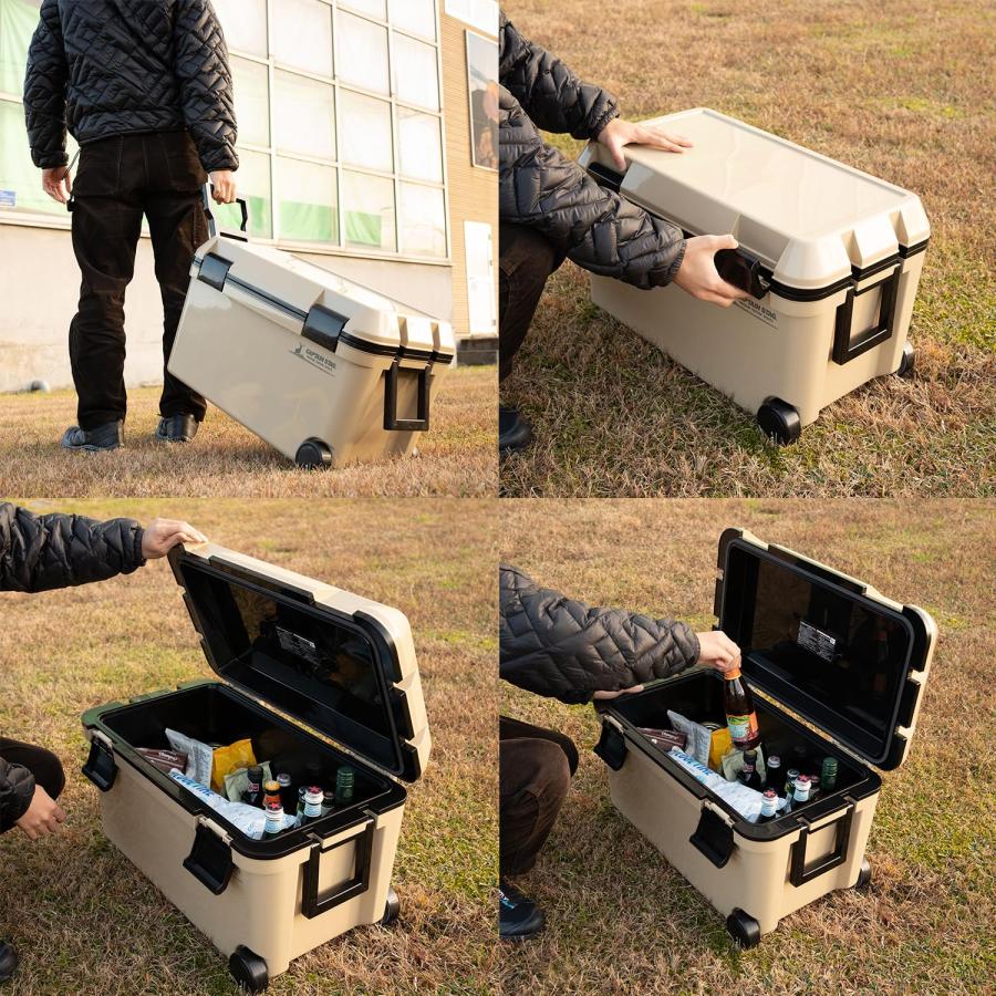 キャプテンスタッグ(CAPTAIN STAG) クーラーボックス ホイールクーラー 容量45L 水抜き栓付き 日本製 ベージュ CSシャルマン UE-の画像