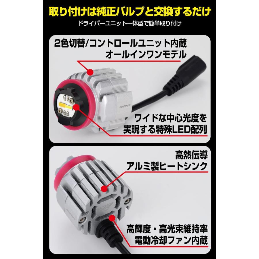 IPF フォグランプ LED 車用 L1B 3000lm 2色切替 2600K?6500K イエロー?ホワイト 12V用 2本入 車検対応 ドライバー_2