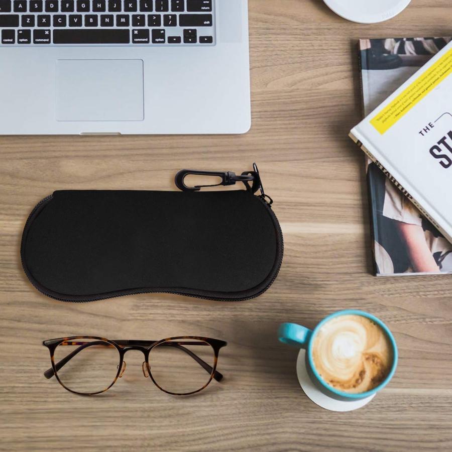 MoKo メガネケース メガネポーチ 柔らかいネオプレン製 ファスナー式 防滴可能 擦り傷防止 小物入れ フック付き 持ち運びには便利 Black |  | 06