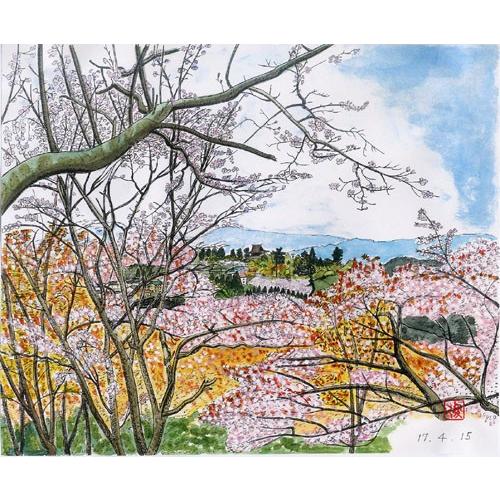 絵画 インテリア 玄関 アート 風景画 芭蕉 笈の小文35 吉野山の桜｜nishida-sousaku