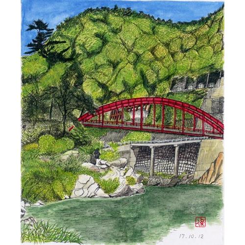 インテリア 玄関 アート 風景画 芭蕉 更科紀行2 木曽の桟（かけはし） 【Andrei】