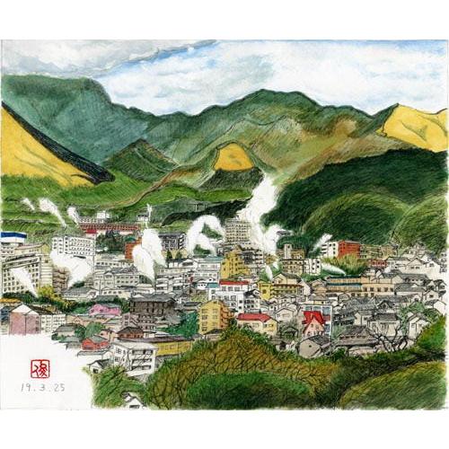 図画 室内装飾 入り口・入口 工芸 見晴らし画 芭蕉 西の奥の小みち26 別府三脚架海水浴場 美術、工芸品-洋画