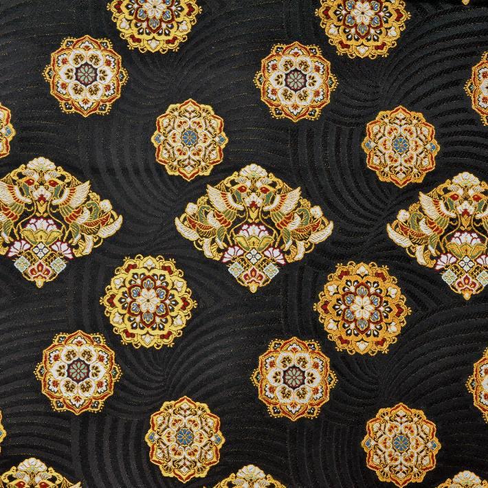 金襴 生地 はぎれ 和柄 もりさん 73 不織布貼り有り 白川華紋 黒系 幅