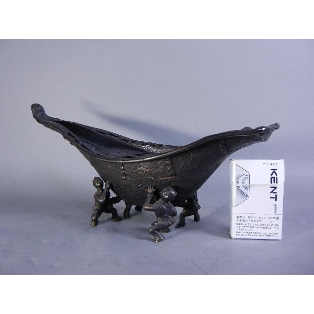 新品　唐銅　銅器　唐子足付舟型　水盤　砂鉢　花器_8