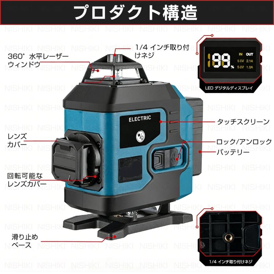 レーザー墨出し器 16ライン 4×360° グリーンレーザー 自動補正 高精度