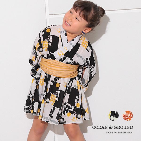 最大68%オフ! オーシャンアンドグラウンド 浴衣ワンピース BLOCK PATTERN Ocean Ground 1012702 ② Ocean ground ワンピース型浴衣 120セン