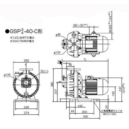 川本製作所 生け簀用ポンプ GSP4-406CE0.75 ☆川本 海水用 自吸式プラスチックポンプ GSP4-406-CE0.75 三相200V