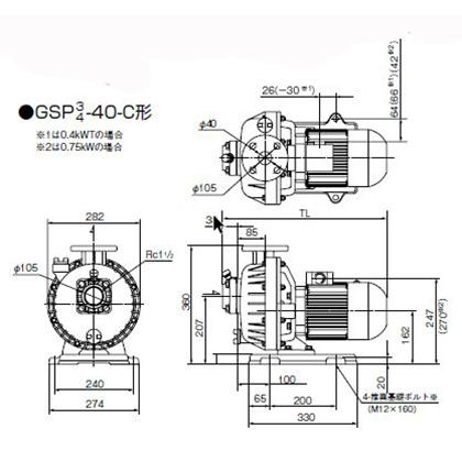 川本 海水用 自吸式プラスチックポンプ GSP3-405-C0.4S 単相100V 50Hz 　送料無料 但、一部地域除 代引/同梱不可｜nishikigoiootani｜03