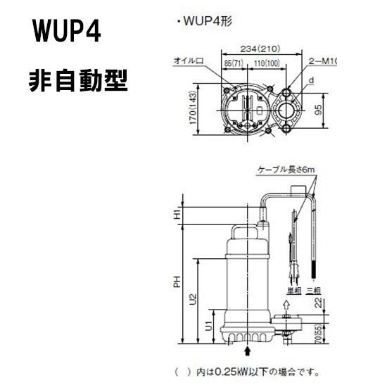 川本ポンプ カワペット WUP4-505-0.75 三相200V 50Hz 非自動型 送料 