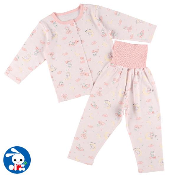 評価 腹巻付き前開き長袖パジャマ ウサギ 80cm 90cm 95cm おトク