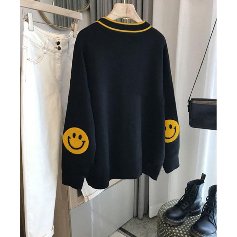 カーディガン ニコちゃん 黒 ワッペン スマイル レトロ : TFC通販