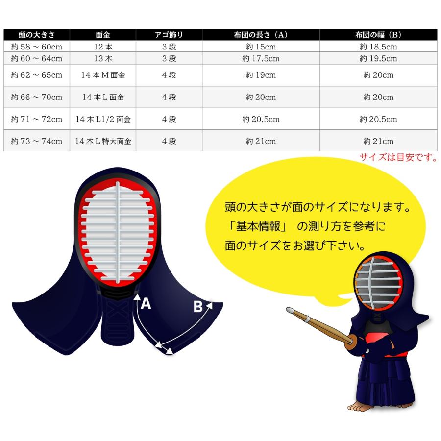 剣道 防具 剣道具 面 単品 頂 黒 特大 6mm 総織刺 具の目刺し 雲型