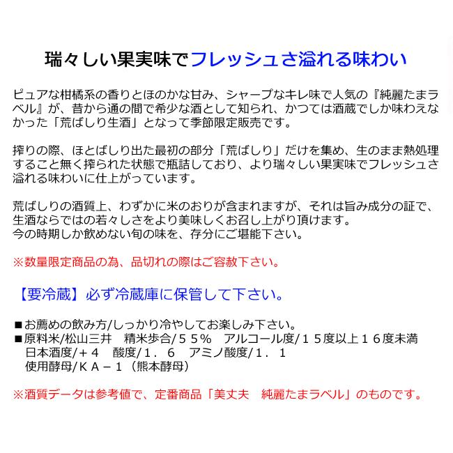 日本酒 高知 浜川商店 美丈夫 純米吟醸 純麗 たまラベル 荒ばしり 生酒 1800ml びじょうふ　 |  | 02