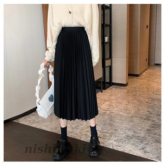 ロングスカート プリーツスカート ウエストゴム Aライン 全2色 プリーツスカート レディース ロングスカート Aライン スカート