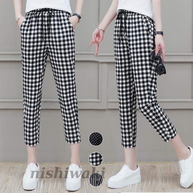 サルエルパンツ レディース クロップドパンツ チェック柄 七分丈パンツ ゆったり ストライプ柄 ウエストゴム 女性 夏 カジュアルパンツ 水玉柄 Dm Nx719 西脇通販 通販 Yahoo ショッピング