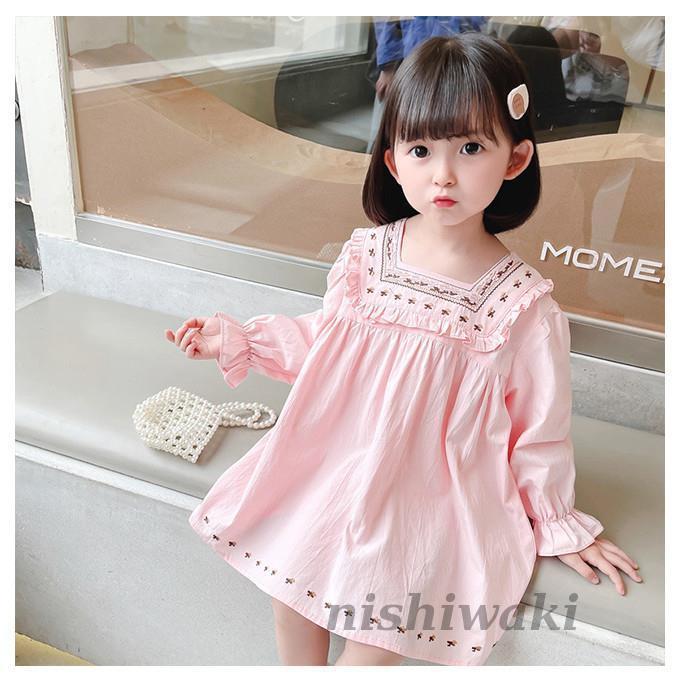 子ども ワンピース 長袖 秋 女の子 長袖ワンピース Aライン スクエアネック 春 ピンク 刺繍ワンピース ジュニア ホワイト 女児 キッズワンピース Dm Etww413 西脇通販 通販 Yahoo ショッピング