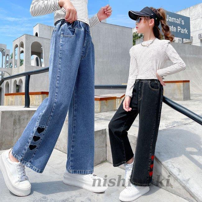 ワイドパンツ 秋 キッズ ガウチョパンツ 秋 デニムパンツ パンツ ロングパンツ ボトムス 子供 キッズ ジュニア 女の子 学生 ハート 刺繍 おしゃれ Dm Etww450 西脇通販 通販 Yahoo ショッピング