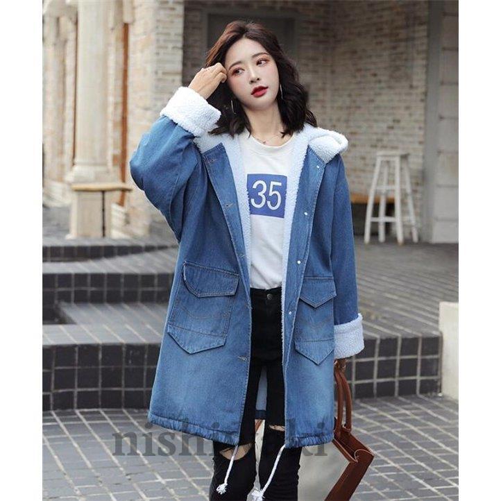 デニムコート ロングダウンコート レディース フード付き モッズコート 裏起毛 ジャケット ロングコート アウター 大きいサイズ 秋冬ジージャン Jfhi7ltwka ファッション Www Velver Hu