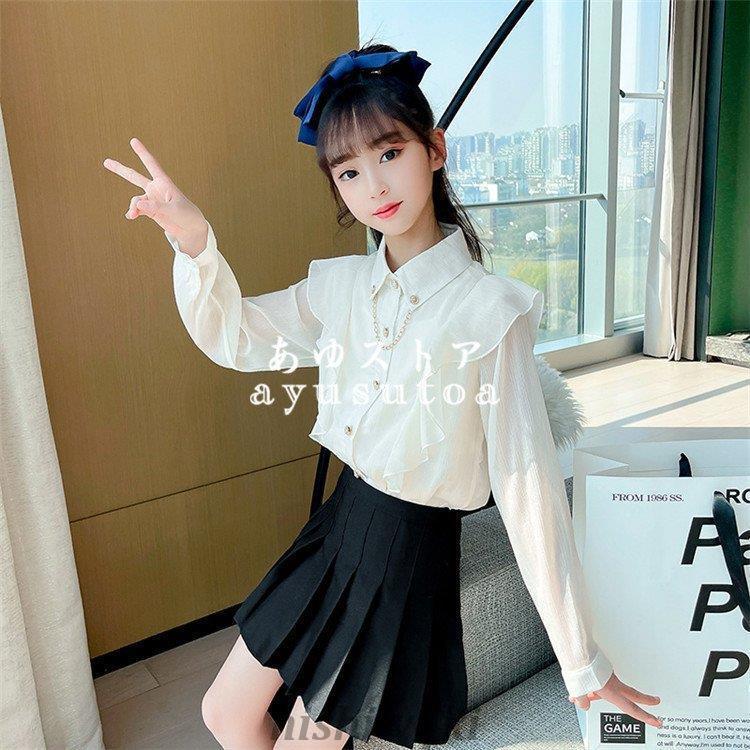 ブラウス キッズ 子供服 女の子 トップス シャツ 白 春秋 長袖 tシャツ  