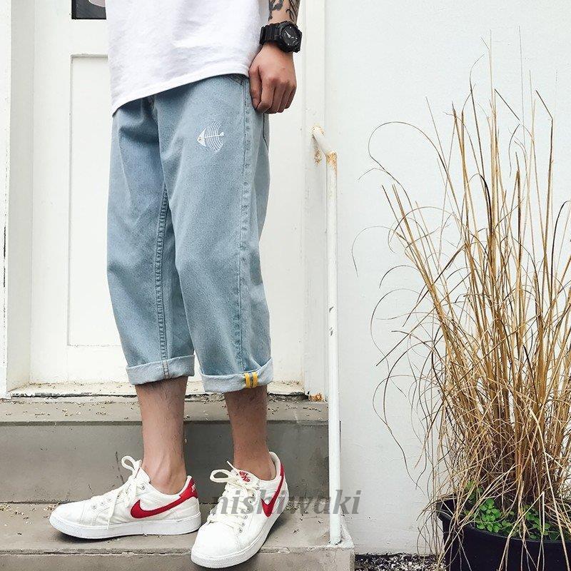 ヴィンテージウォッシュ クロップドパンツ デニムパンツ ジーンズ メンズ アメカジ ルーズフィット 夏 サマー 薄手ハーフパンツ デニムショート Man 0118bqlb1071 西脇通販 通販 Yahoo ショッピング