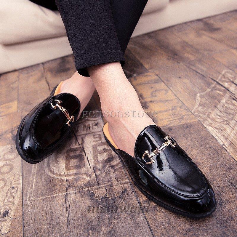 エナメル靴 ローファー メンズ ビジネスサンダル スリッパ 革靴 軽量 かかとなし レザー靴 オフィスサンダル バブーシュ 紳士靴 ビジネスクロッグ サボサンダル Man 0118bqlb361 西脇通販 通販 Yahoo ショッピング