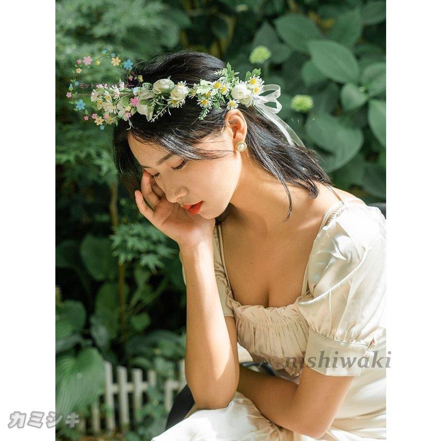 花かんむり 結婚式 花冠 ウェディング 花嫁 ブライダル フラワーティアラ ヘッドドレス ナチュラル 髪飾り 造花 花かんむり 白 イエロー ピンク ブルー 赤 Mdwd 1013cslbbj1 西脇通販 通販 Yahoo ショッピング
