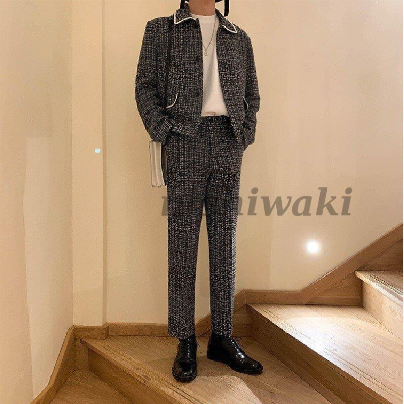 メンズスーツ セットアップ 韓国 セット カジュアルスーツ ジャケット 古着系 スーツ パンツ 長袖 長ズボン 襟付き かっこいい おしゃれ Ygszb 0130wbk259 西脇通販 通販 Yahoo ショッピング
