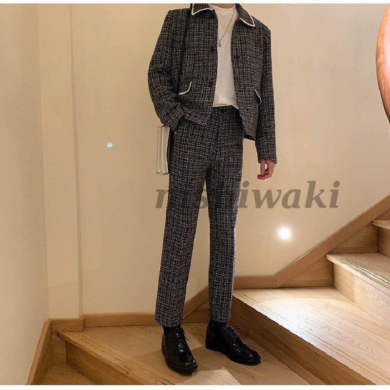 メンズスーツ セットアップ 韓国 セット カジュアルスーツ ジャケット 古着系 スーツ パンツ 長袖 長ズボン 襟付き かっこいい おしゃれ Ygszb 0130wbk259 西脇通販 通販 Yahoo ショッピング