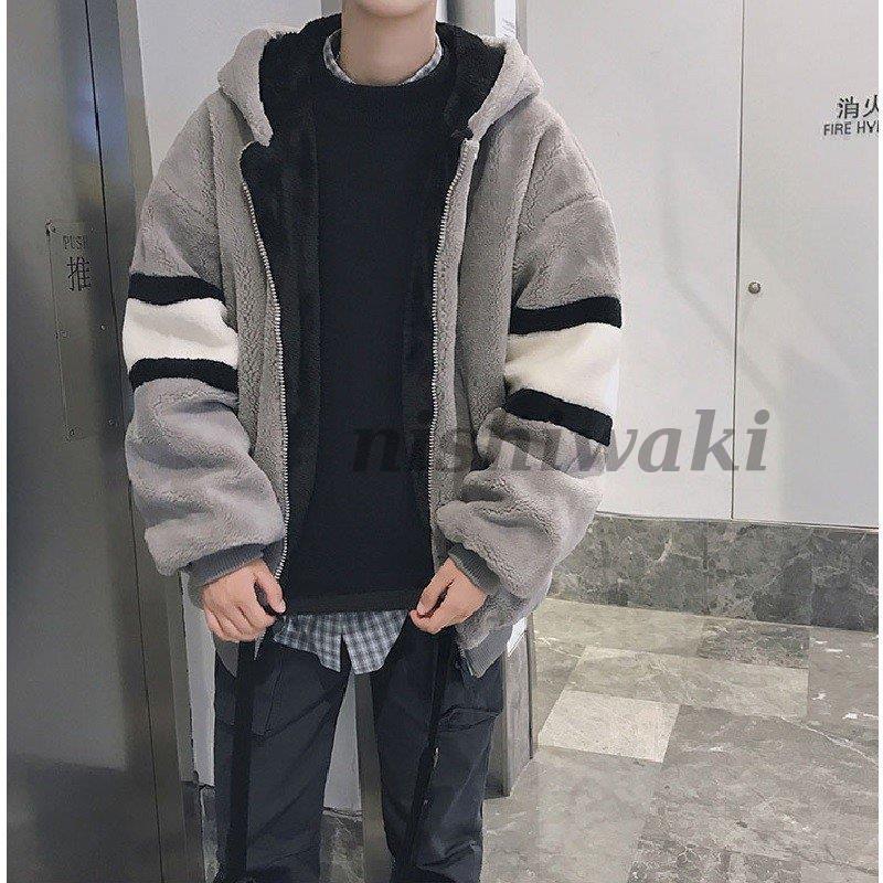 買蔵 中野 ジャケット メンズ ボア フード付き ムートン コート ジャケット コート あたたかい ふわふわ もこもこ ふわふわ もこもこ 防寒 シンプル ライン ボーダー Ygszb 0130wbk73 西脇通販 クリアランス通販