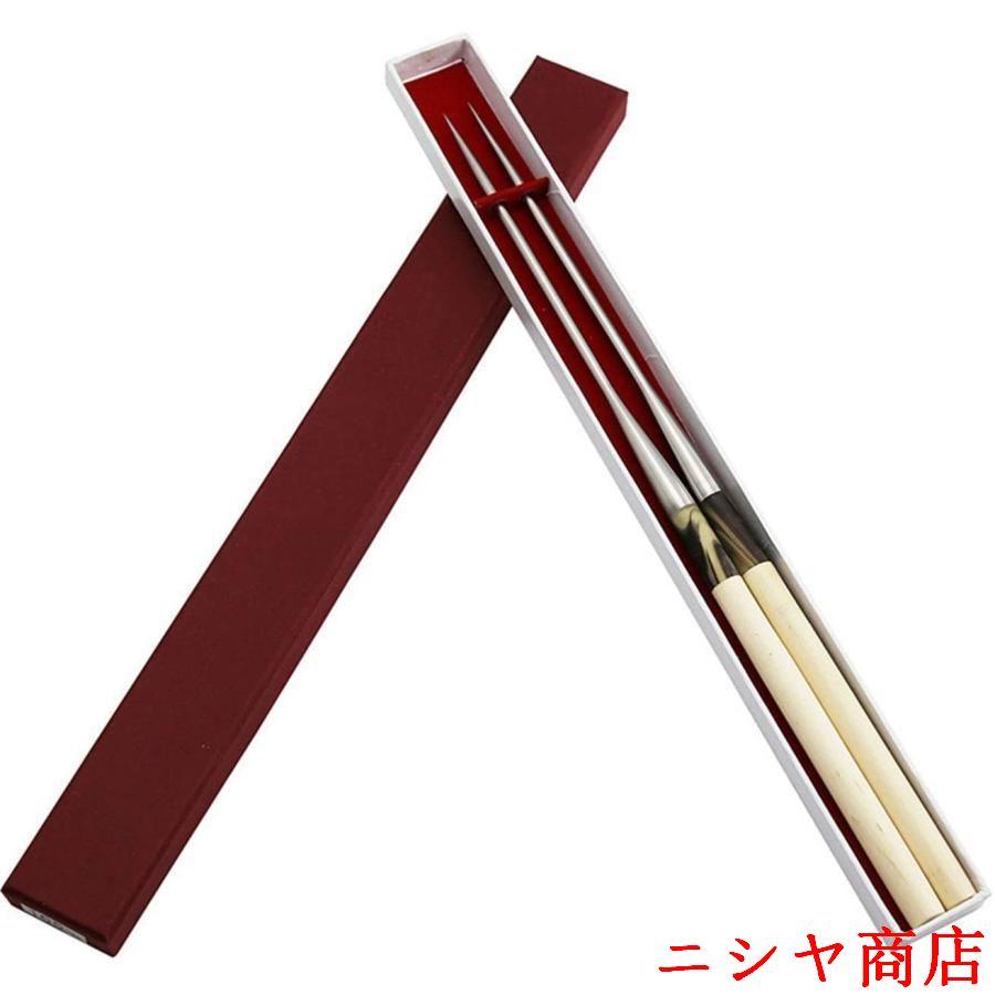 菜箸 150MM 業務用 極上白木柄 盛箸 ステンレス 木 刺身箸ステンレス刺身寿司箸 の商品画像