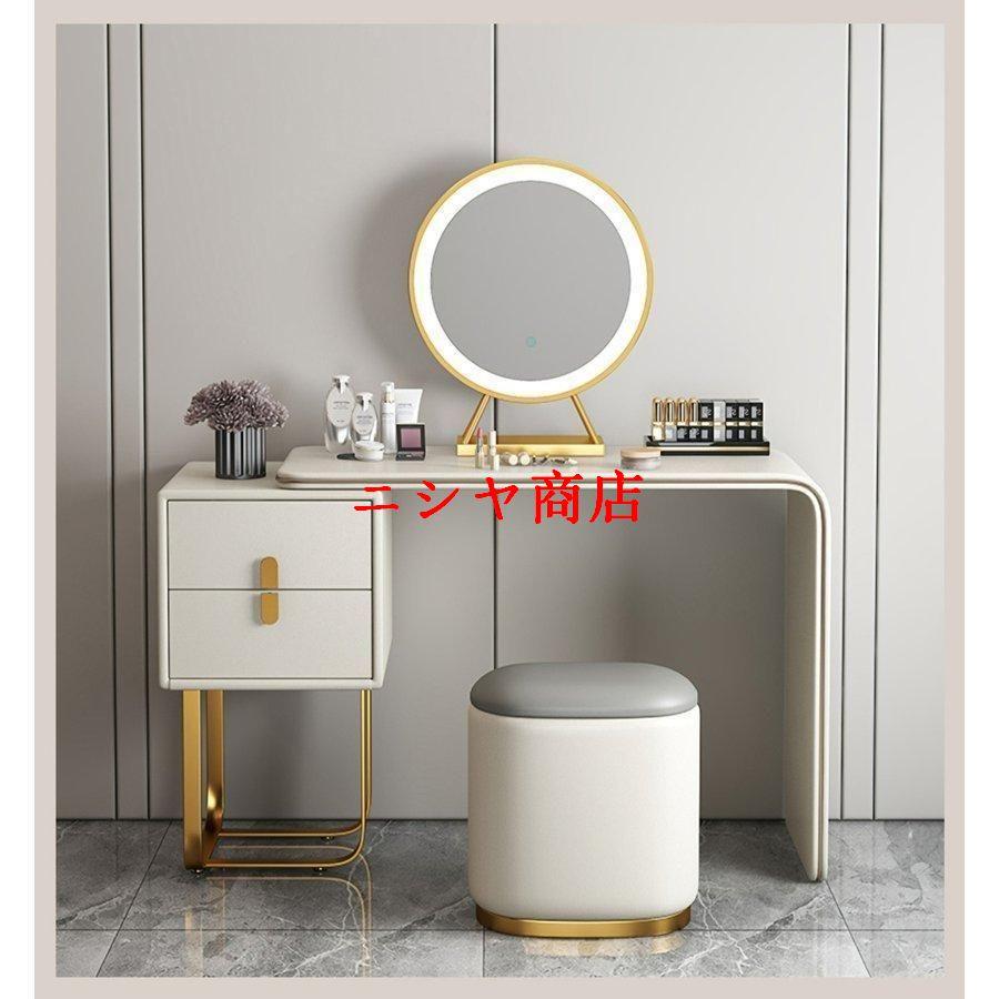 イタリア式高級ドレッサー グレー スツールチェストLEDミラー付き 4点
