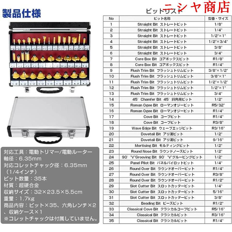 ルータービット トリマービットセット 35本 セット 軸径6.35mm 1 ルータービット トリマービットセット 35本 セット 軸径6.35mm 1
