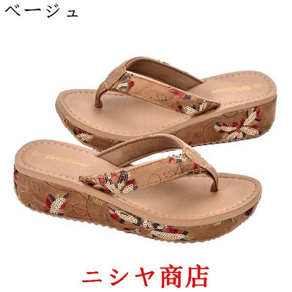 トングサンダル ビーサン ウェッジ ビーチサンダル 下駄 刺繍