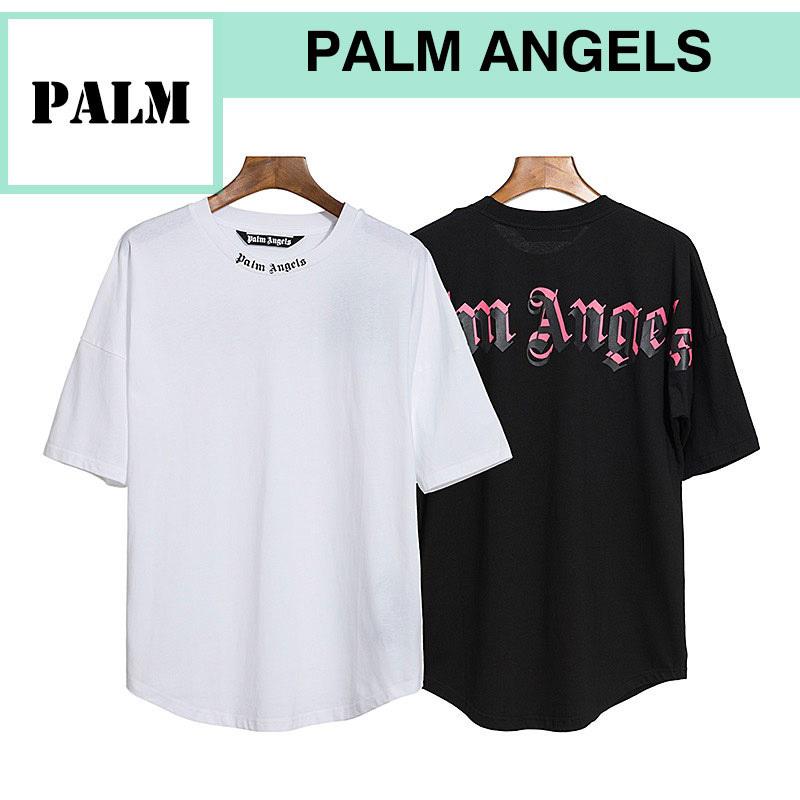 【送料無料】 PALM ANGELS パームエンジェルス メンズ Tシャツ トップス 半袖Tシャツ オーバーサイズ 半袖 Tシャツ カットソー ホワイト/ブラック 半袖